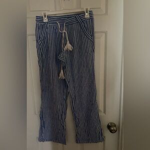 Wide legged blue and blue and white striped pants